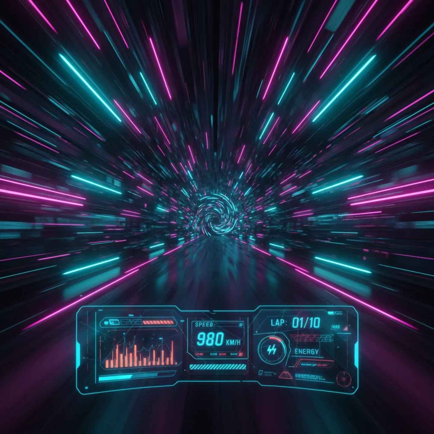 Neon racing tunnel dashboard background